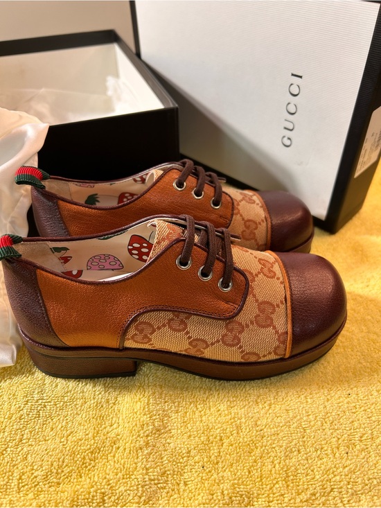 Gucci Other - Gucci Kids Tan & Brown GG Canvas Leather Lace-Up Shoes